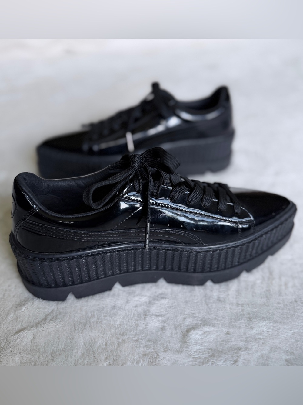 Puma x Fenty Pointy Creeper Black Patent Platform Sneakers for Women 7.5 - NWOB